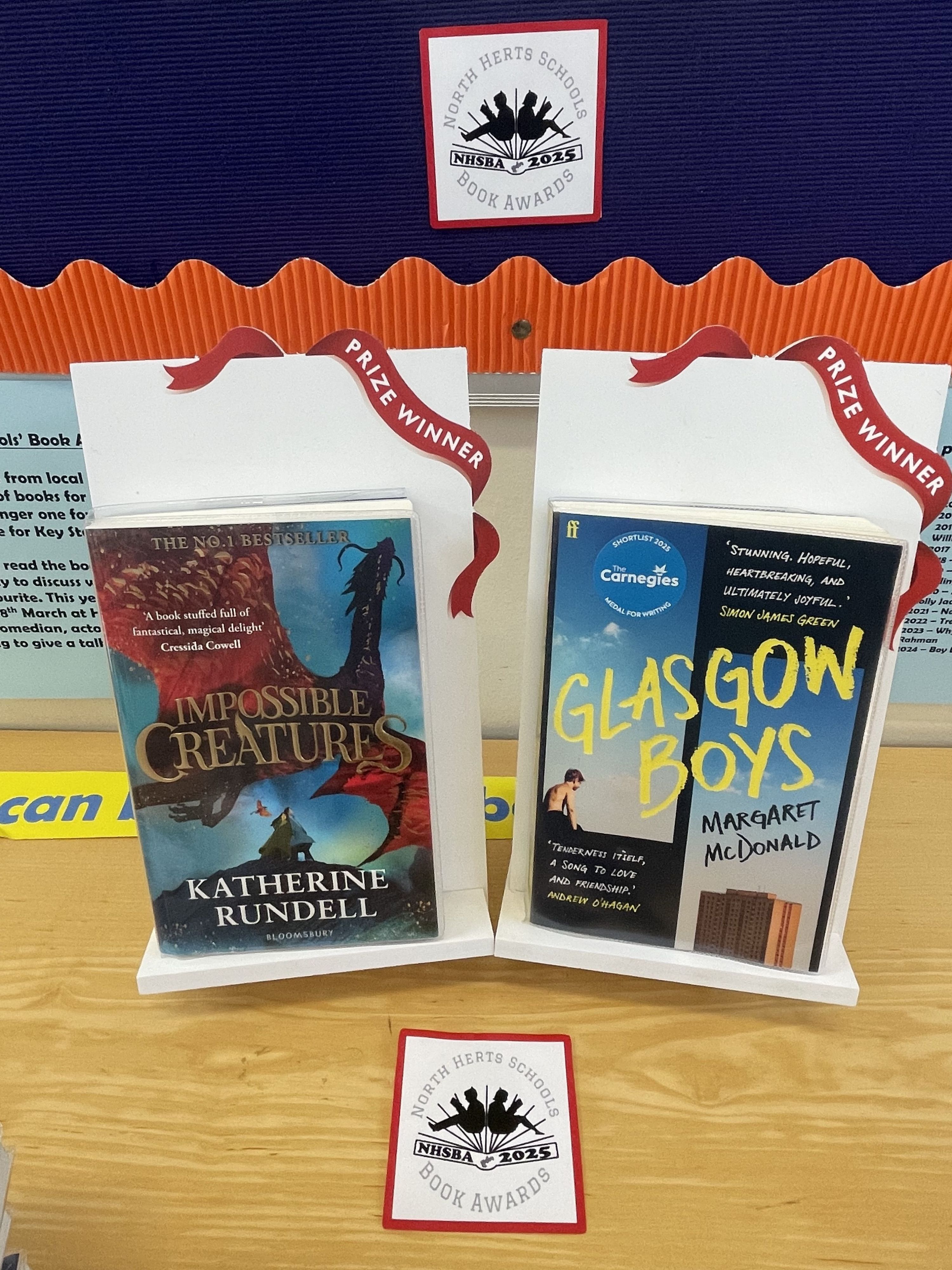 Photo of the winning books of the North Herts Schools Book Awards