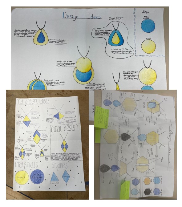 Photo collage of Year 9 Product Design jewellery project