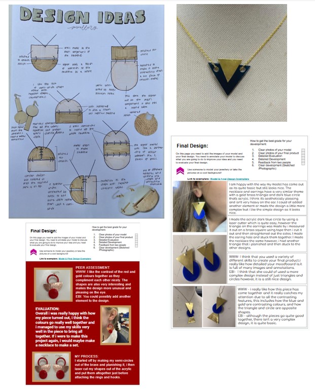 Photo collage of Year 9 Product Design jewellery project