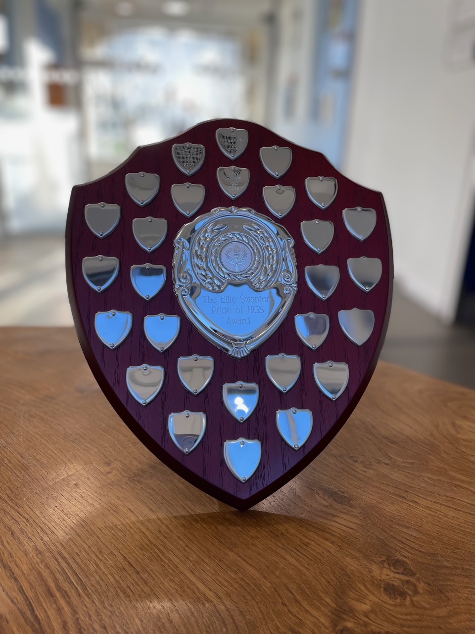 Photo of the Ellie Swanton Pride of HGS Award shield