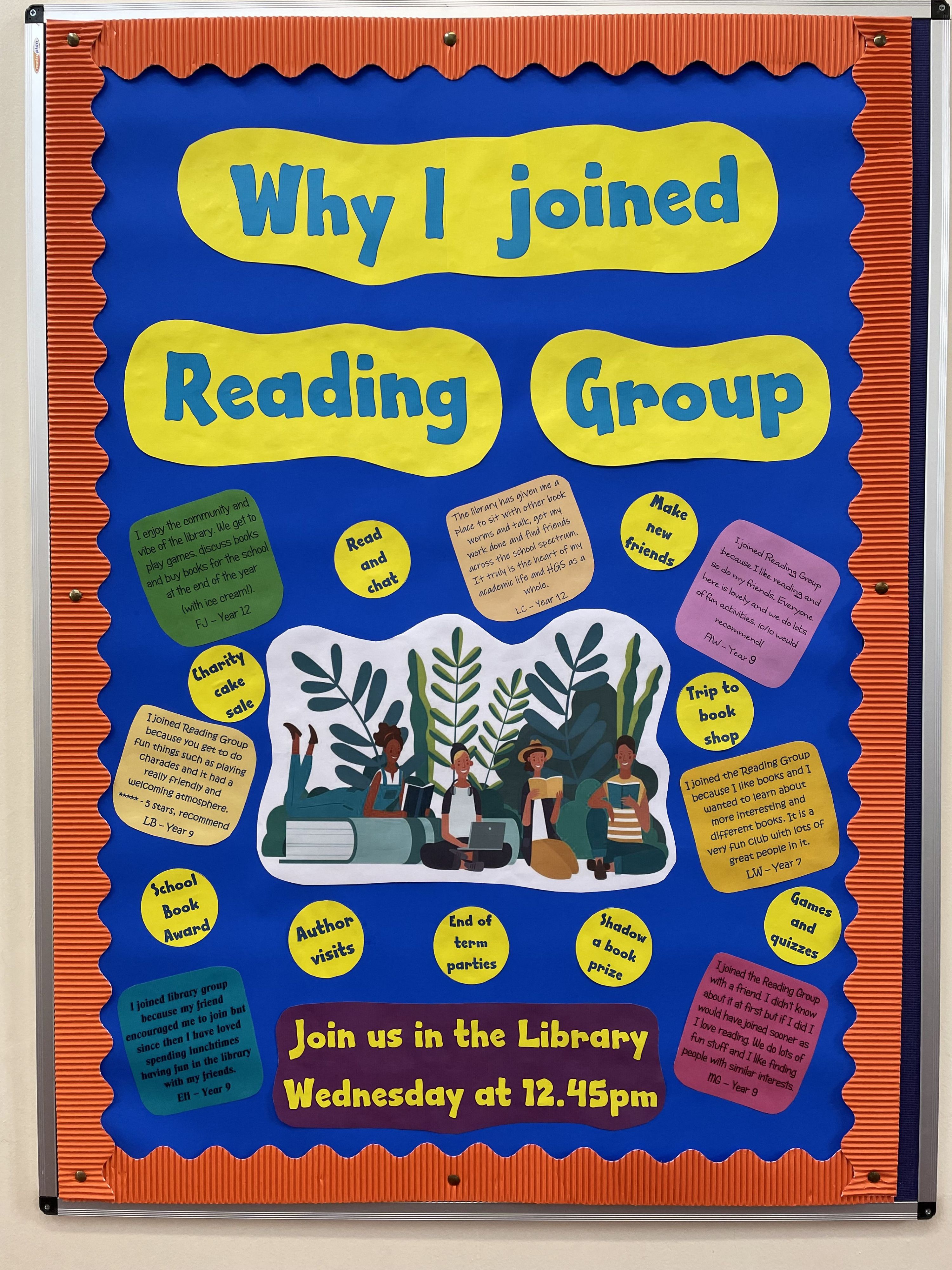 Photo of a Library wall display about Reading Group